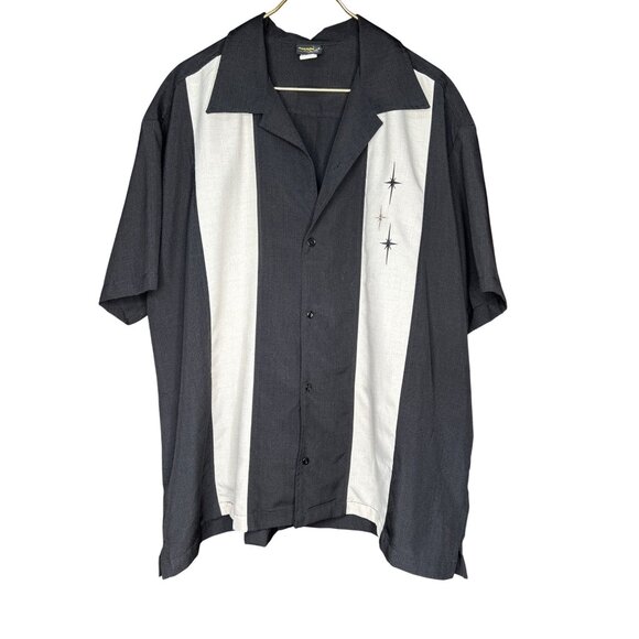Steady Classics Mens 3X Black & Cream Bowling Shirt W/ Embroidered Star Design - Picture 1 of 11